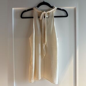 Lavender Brown ivory silk high neck blouse with tie in back. Size XS